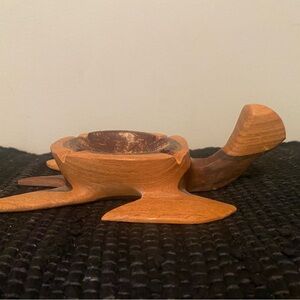 Vintage Handcrafted Wooden Turtle Ashtray